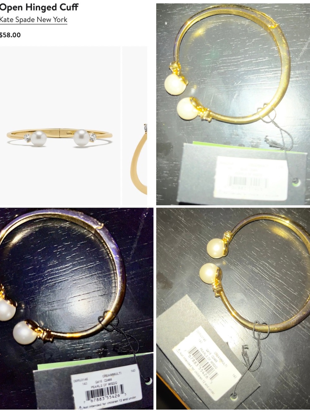 kate spade Gold Hinged Cuff Bracelet with Pearl Ends